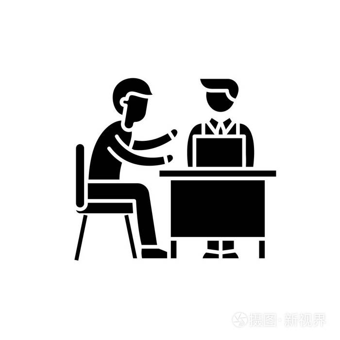 業務咨詢黑色圖標, 矢量符號上的孤立的背景。商務咨詢概念符號, 插圖
